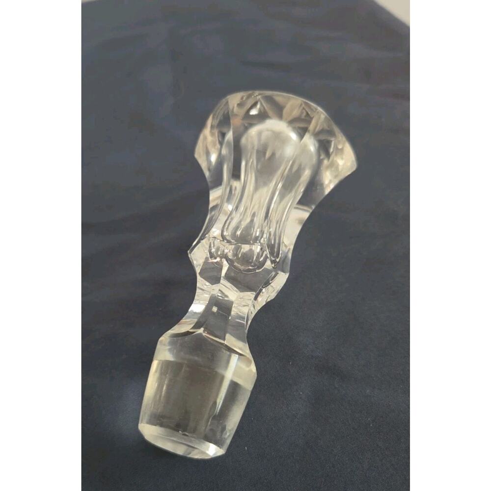 Tall 14” Ornate Crystal Glass Decanter With Handle and Stopper, Elegant - Picture 8 of 9